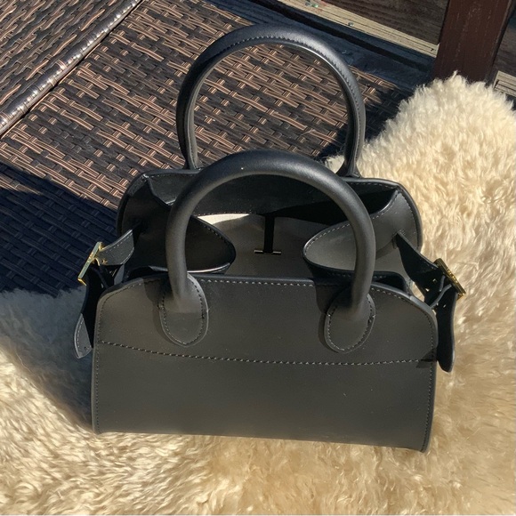 Mini Margaux 7.5 Black Leather Mini Top Handle Tote Bag - Picture 2 of 9